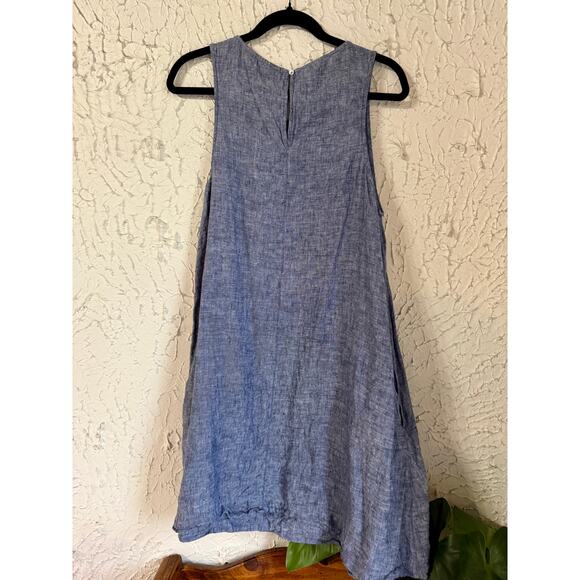 Cynthia Rowley Blue 100% Linen Sleeveless Swing Dress Casual Summer - Picture 6 of 10